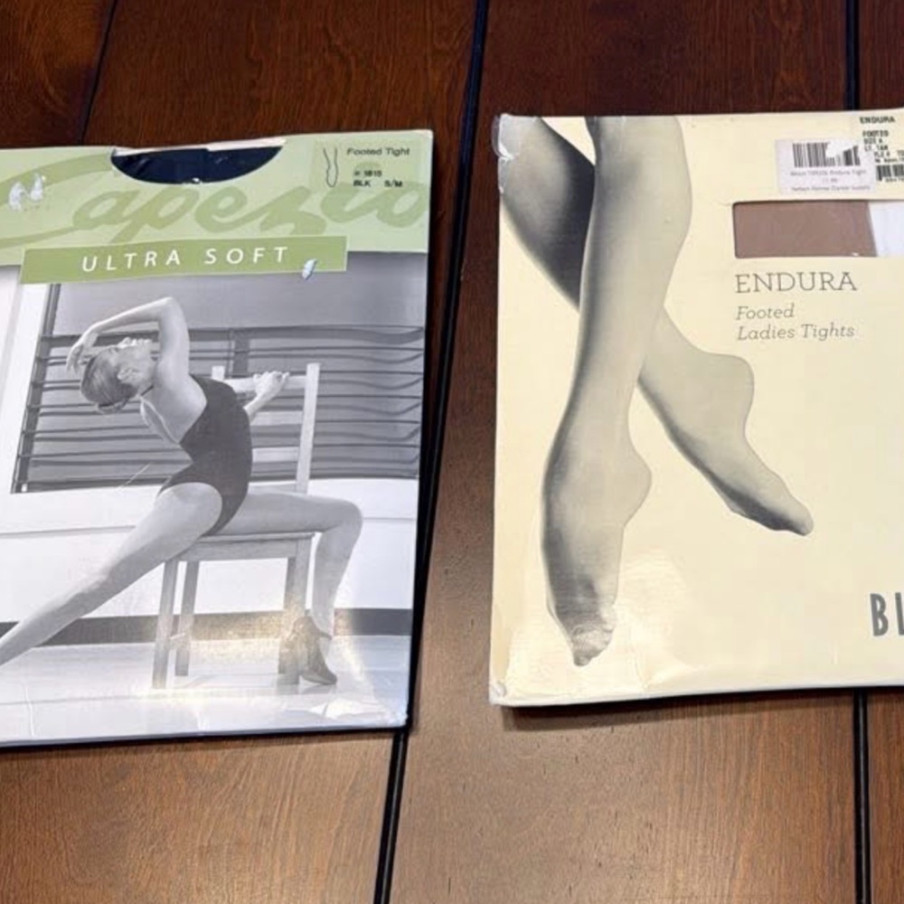 1 pair Capezio in Black and 2 pair Bloch Endura Footed Ballet Tights in Tan